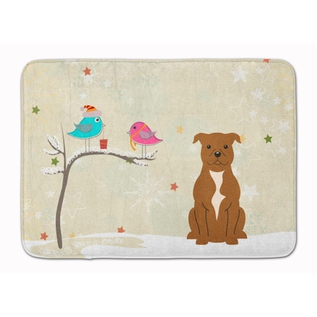 Carolines Treasures Christmas Bull Terrier Brown Machine Washable Memory Foam Mat BB2519RUG